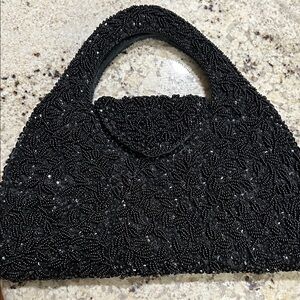 La Regale Vintage Black Beaded Clutch